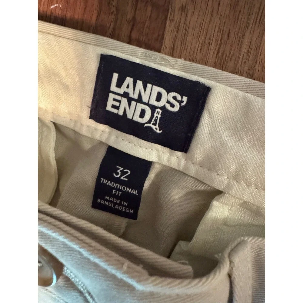 Lands End Mens 32 Traditional Fit No Iron Comfort Waist Chino Pants Light Stone